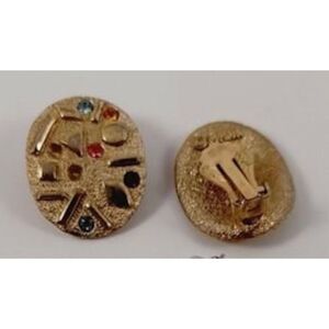 Vintage Sarah Coventry Sultana Gold Confetti Rhinestone Clip Earrings